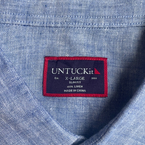 UNTUCKit Shirt Button Up Short Sleeve 100% Linen Casual Blue - Picture 2 of 2
